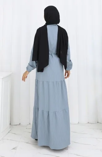 فستان بأكمام مرنة وخصر مربوط 2158-03 رمادي 2158-03