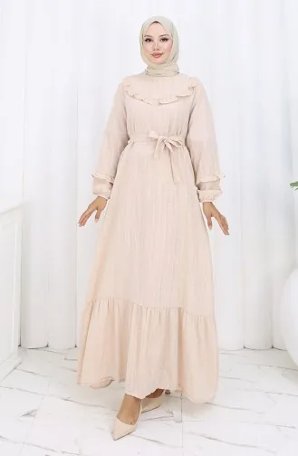 Jurk Met Ruches En Riem 2159-01 Beige 2159-01