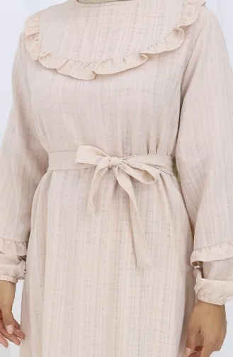 Jurk Met Ruches En Riem 2159-01 Beige 2159-01