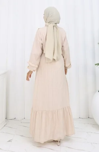 Jurk Met Ruches En Riem 2159-01 Beige 2159-01