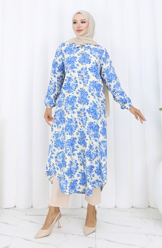 Viscose Fabric Buttoned Long Tunic 0174-01 Saxe 0174-01