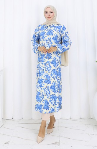 Viscose Fabric Buttoned Long Tunic 0174-01 Saxe 0174-01