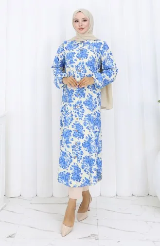 Tunique Longue Boutonnée En Tissu Viscose 0174-01 Saxe 0174-01