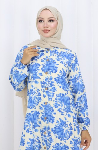 Viscose Fabric Buttoned Long Tunic 0174-01 Saxe 0174-01