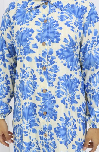 Viscose Fabric Buttoned Long Tunic 0174-01 Saxe 0174-01