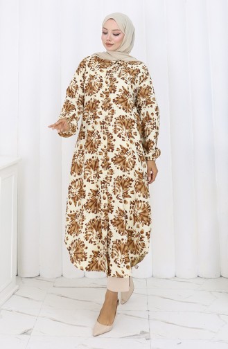 Viscose Fabric Buttoned Long Tunic 0174-02 Tan 0174-02