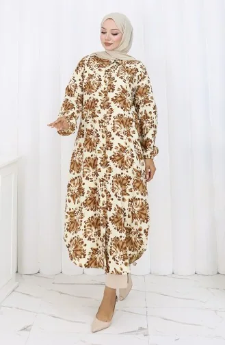 Tunique Longue Boutonnée En Tissu Viscose 0174-02 Tan 0174-02