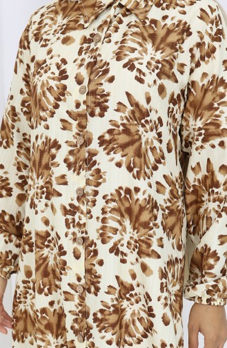 Viscose Fabric Buttoned Long Tunic 0174-02 Tan 0174-02