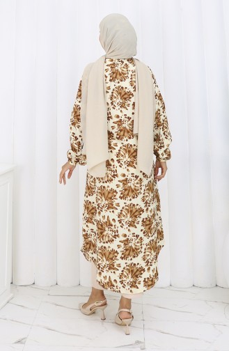 Viscose Fabric Buttoned Long Tunic 0174-02 Tan 0174-02