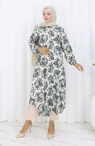 Viskose Stoff Geknöpfte Lange Tunika 0174-03 Schwarz 0174-03