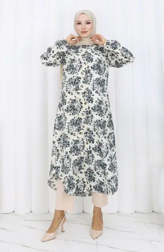 Viskose Stoff Geknöpfte Lange Tunika 0174-03 Schwarz 0174-03