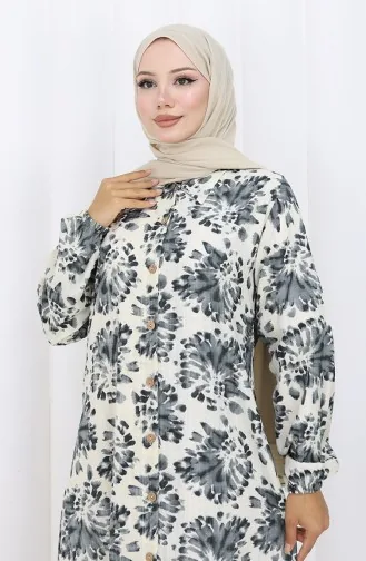 Viskose Stoff Geknöpfte Lange Tunika 0174-03 Schwarz 0174-03