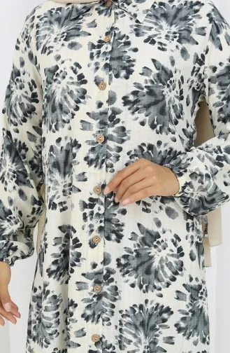 Viskose Stoff Geknöpfte Lange Tunika 0174-03 Schwarz 0174-03