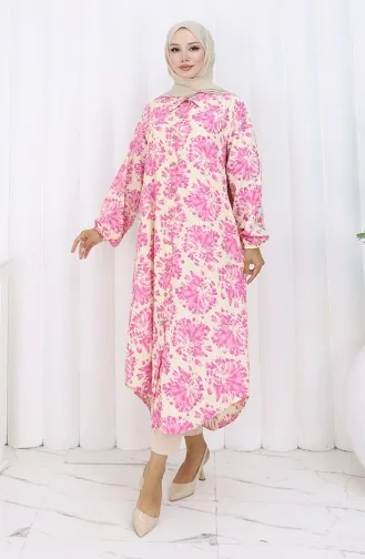 Viscose Fabric Buttoned Long Tunic 0174-04 Fuchsia 0174-04