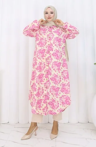 Viscose Fabric Buttoned Long Tunic 0174-04 Fuchsia 0174-04