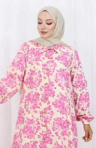 Viscose Fabric Buttoned Long Tunic 0174-04 Fuchsia 0174-04