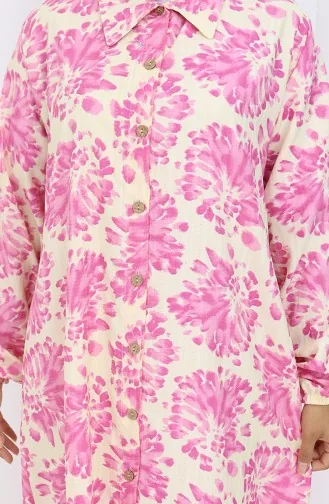 Viscose Fabric Buttoned Long Tunic 0174-04 Fuchsia 0174-04