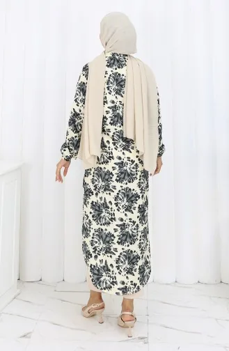 Tunique Longue Boutonnée En Tissu Viscose 0174-05 Beige Noir 0174-05