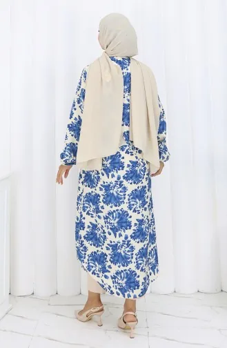 تونيك طويل بأزرار من قماش الفيسكوز 0174-06 بيج أزرق داكن 0174-06