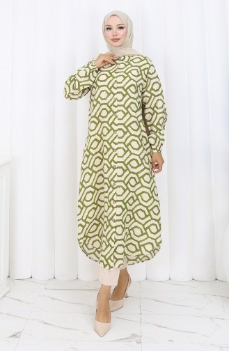 Viscose Fabric Buttoned Long Tunic 0175-03 Khaki 0175-03
