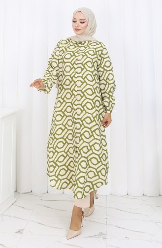 Viscose Fabric Buttoned Long Tunic 0175-03 Khaki 0175-03