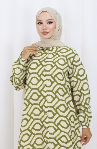 Viscose Fabric Buttoned Long Tunic 0175-03 Khaki 0175-03