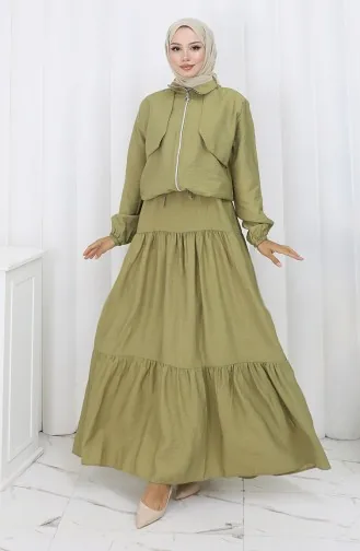 Combinaison Deux Pièces Zippée à Manches élastiques 0129-20 Vert Henné 0129-20