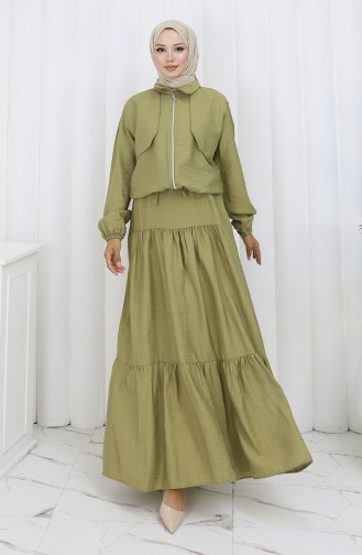 Combinaison Deux Pièces Zippée à Manches élastiques 0129-20 Vert Henné 0129-20