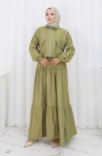 Combinaison Deux Pièces Zippée à Manches élastiques 0129-20 Vert Henné 0129-20