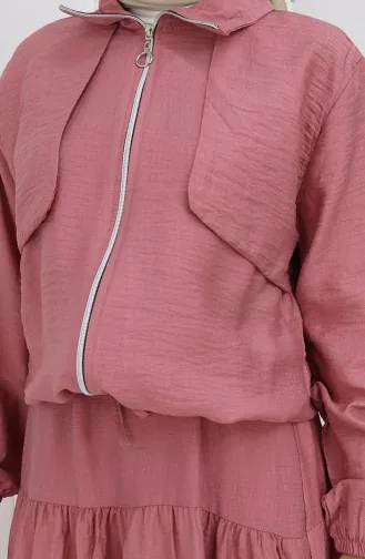 بدلة من قطعتين بأكمام مرنة وسحاب 0129-23 وردي غامق مغبر 0129-23