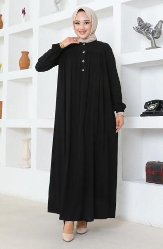 Robe En Viscose à Demi-bouton 7103-02 Noir 7103-02