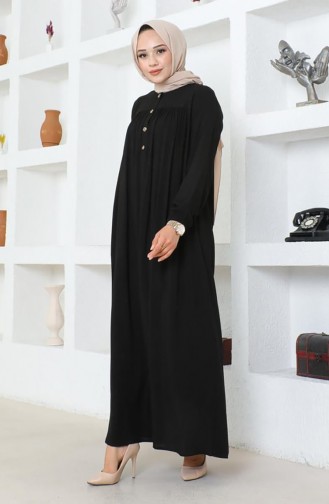 Robe En Viscose à Demi-bouton 7103-02 Noir 7103-02