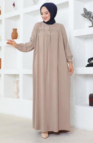 Half Buttoned Viscose Dress 7103-04 Stone 7103-04