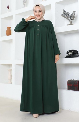 Half Buttoned Viscose Dress 7103-05 Emerald Green 7103-05
