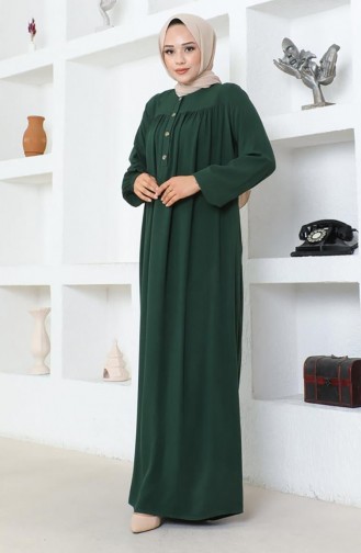 Half Buttoned Viscose Dress 7103-05 Emerald Green 7103-05