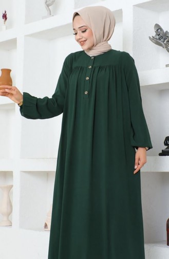 Half Buttoned Viscose Dress 7103-05 Emerald Green 7103-05