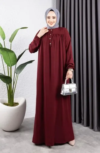 Yarım Düğmeli Viskon Elbise 7103-06 Bordo