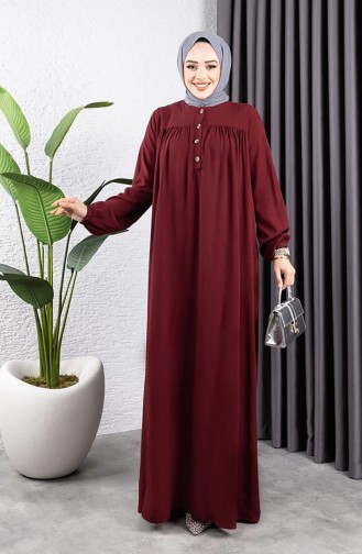 فستان فيسكوز نصف أزرار 7103-06 أحمر كلاريت 7103-06