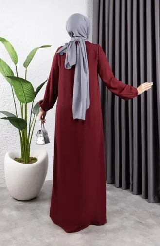 Yarım Düğmeli Viskon Elbise 7103-06 Bordo