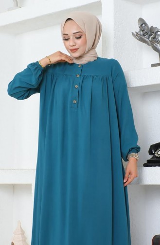 Viscose Jurk Met Halve Knoopjes 7103-07 Petrol 7103-07