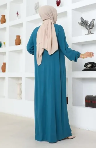 Yarım Düğmeli Viskon Elbise 7103-07 Petrol