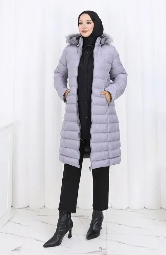 Hooded Zippered Puffer Jacket 0168-03 Gray 0168-03