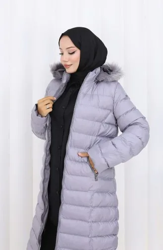 Hooded Zippered Puffer Jacket 0168-03 Gray 0168-03