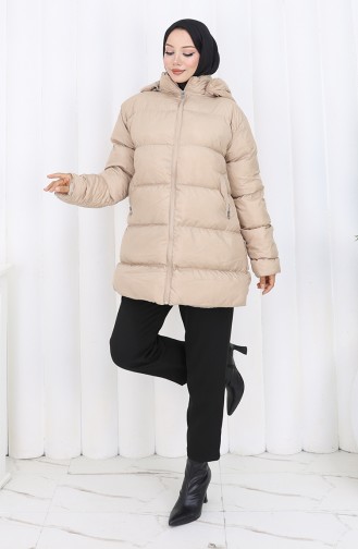Hooded Zippered Puffer Short Coat 0176-01 Beige 0176-01