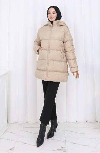 Hooded Zippered Puffer Short Coat 0176-01 Beige 0176-01