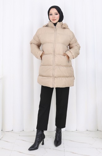Hooded Zippered Puffer Short Coat 0176-01 Beige 0176-01