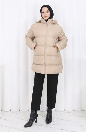 Hooded Zippered Puffer Short Coat 0176-01 Beige 0176-01