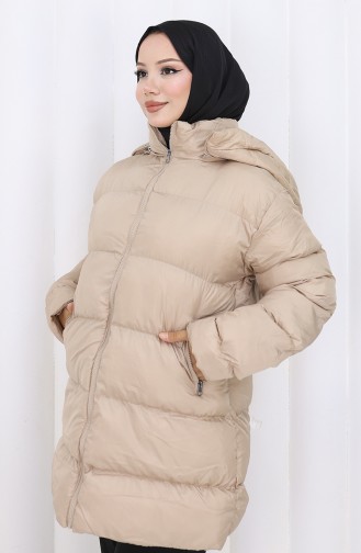 Hooded Zippered Puffer Short Coat 0176-01 Beige 0176-01