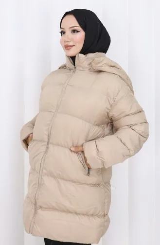 Hooded Zippered Puffer Short Coat 0176-01 Beige 0176-01
