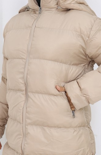 Hooded Zippered Puffer Short Coat 0176-01 Beige 0176-01